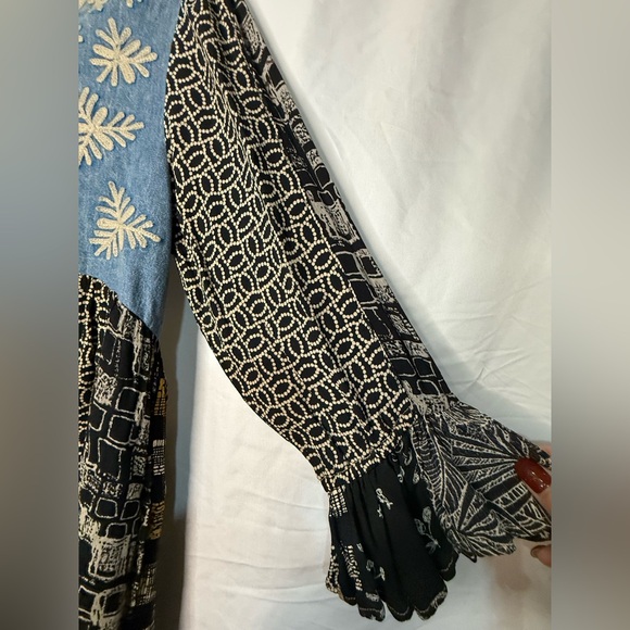 NWT Young Threads Boho Floral Embroidered Denim Patchwork Dress Size Small - Picture 5 of 5